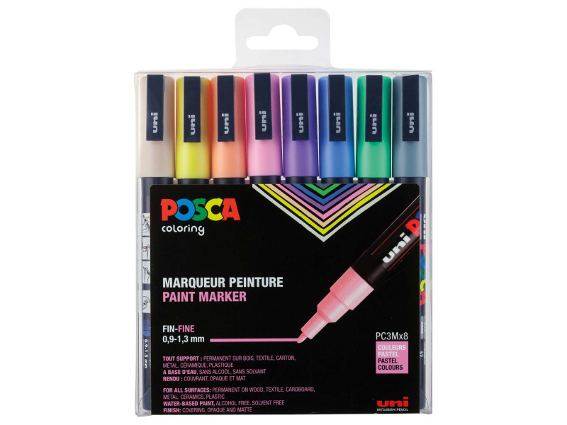 POSCA Marqueur à pigment PC3M, étui de 8, pastel