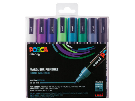 POSCA Marqueur à pigment PC5M, étui de 8, couleurs froides