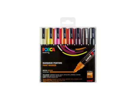 POSCA Marqueur à pigment PC5M, étui de 8, couleurs chaudes