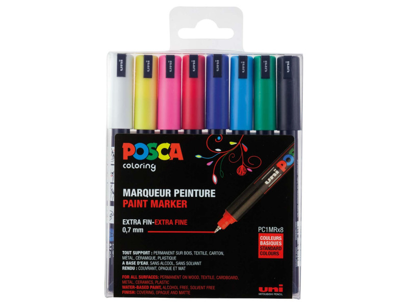 POSCA Marqueur à pigment PC1MR, pochette de 8, assorti