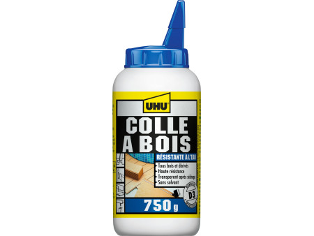 UHU colle à bois étanche D3, sans solvant, bouteille de 750g