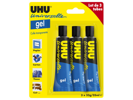UHU Colle universelle gel, set de 3, contenu: 3 x 35 ml