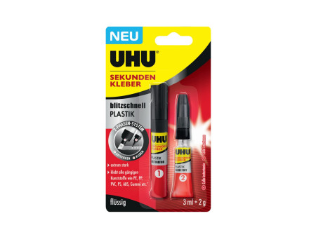 UHU Colle instantanée blitzschnell PLASTIK, 3 ml + 2 g