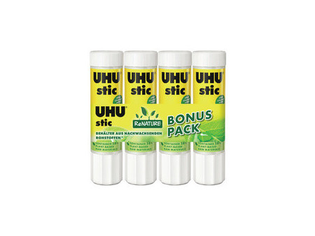 UHU Bâton de colle stic ReNature, sans solvants, 4 x 21 g