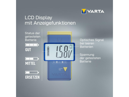 VARTA Testeur de piles, écran LCD, bleu/jaune