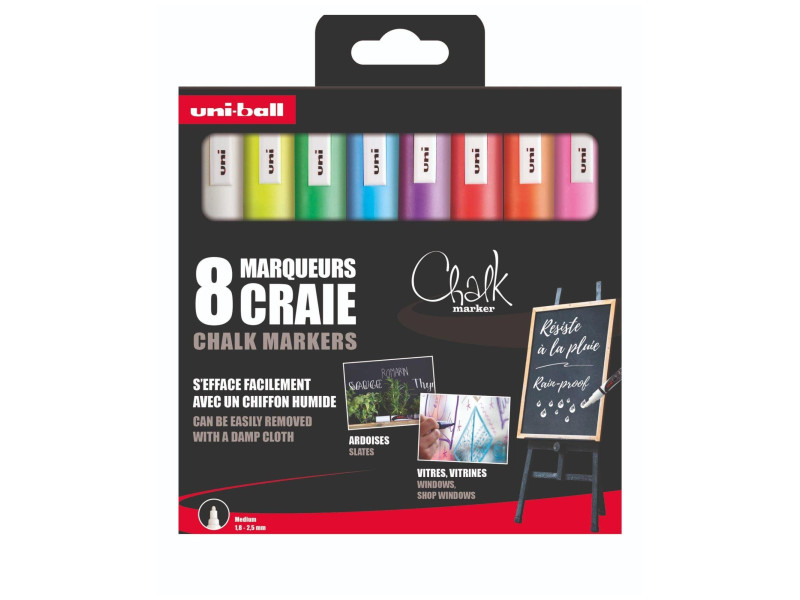 uni-ball Marqueur craie Chalk marker PWE5M/8 PF, étui de 8