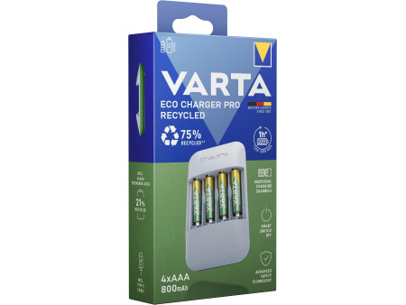 VARTA Chargeur ECO Charger Pro Recycled, avec 4x Micro AAA