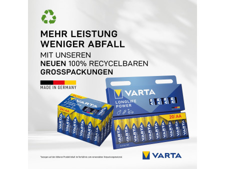 VARTA Pile alcaline 'LONGLIFE POWER', Mignon AA, pack de 12