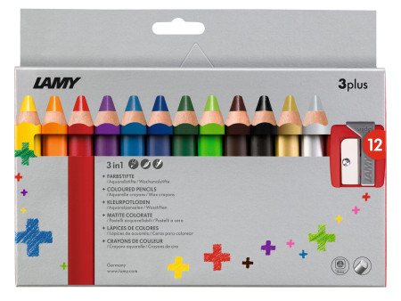 LAMY Crayon de couleur 3-en-1 3plus, étui carton de 12