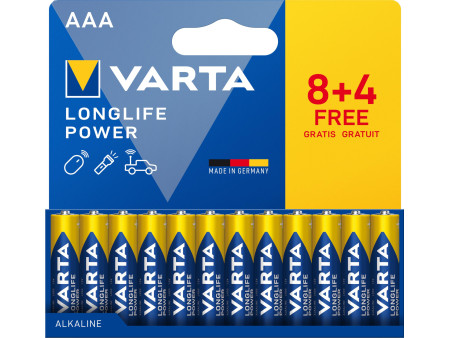VARTA Pile alcaline 'LONGLIFE POWER', Micro AAA, 8 + 4