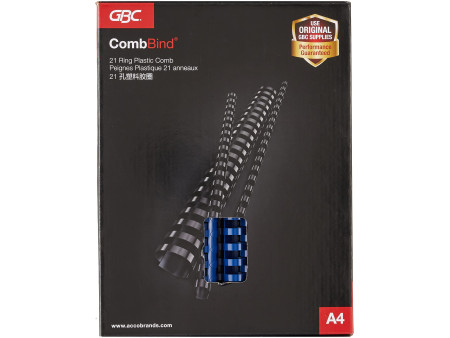 GBC Peigne à relier en plastique CombBind, A4, 19 mm, bleu