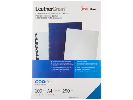 GBC Couverture de reliure Grain cuir, A4, 250 g/m2, bleu