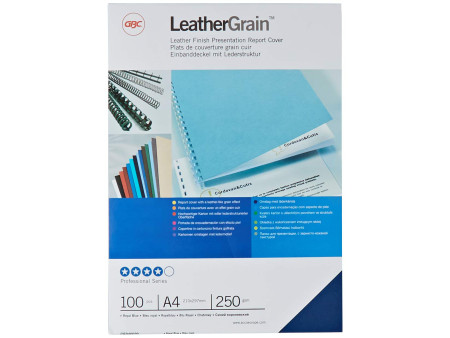 GBC Couverture de reliure grain cuir, A4, bleu royal