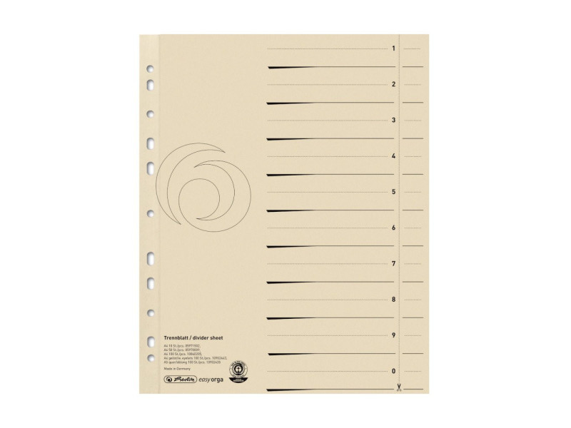 herlitz Intercalaires, A4 extra large, en carte lustrée