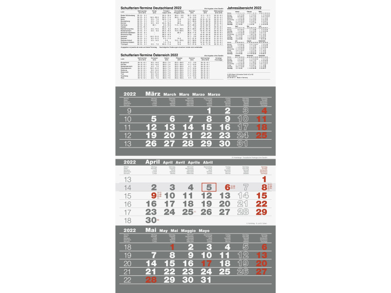 Glocken Calendrier mural '3 mois', 2026, gris