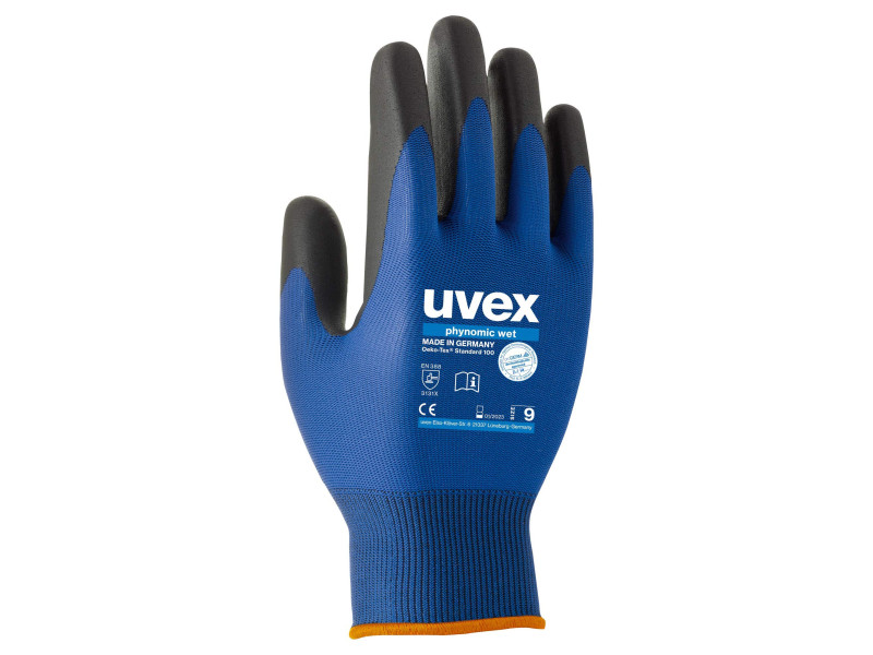 uvex Gants de travail phynomic wet, T. 06, bleu/anthracite