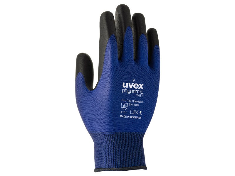 uvex Gants de travail phynomic wet, T. 10, bleu/anthracite