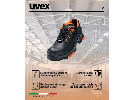 uvex 2 Chaussures basses S3 SRC, T. 46, noir/orange