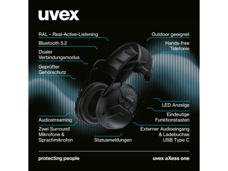 uvex Casque antibruit aXess one, noir