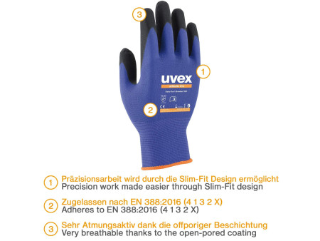 uvex Gants de travail athletic lite, bleu/anthracite, T. 6