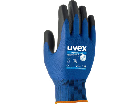 uvex Gants de travail phynomic wet, T. 07, bleu/anthracite