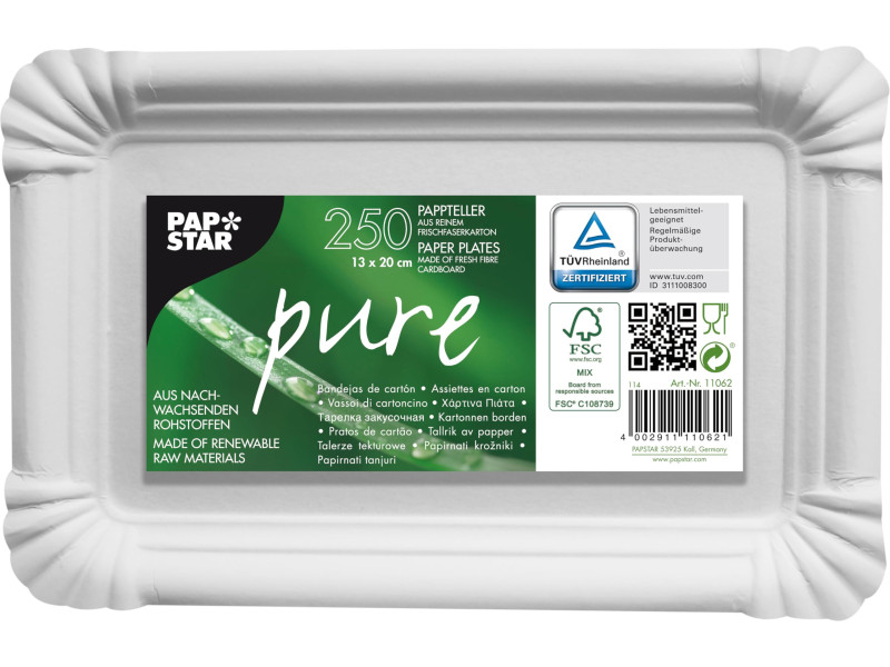 PAPSTAR Assiette en carton 'pure' rectangulaire, blanc