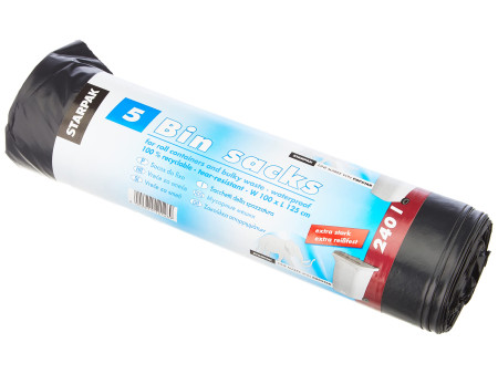 STARPAK Sac poubelle HDPE, 240 litres, noir