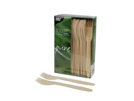 PAPSTAR Fourchette en bois 'pure', longueur: 165 mm, par 100
