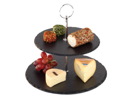 APS Plat de service ardoise naturelle, 2 étages, anthracite