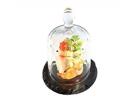 APS Plat en ardoise naturelle avec cloche en verre