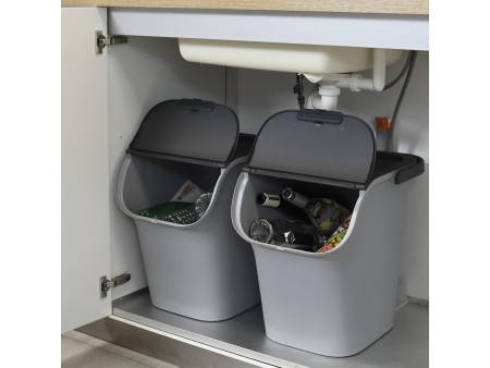 EDA Poubelle de tri TriHome, 40 litres, ciment/anthracite