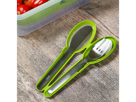 emsa Kit de couverts CLIP & GO, 3 pièces avec étui, vert