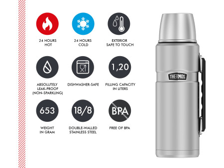 THERMOS Bouteille isotherme STAINLESS KING, 1,2 litre,argent