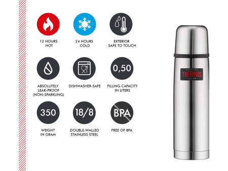 THERMOS Bouteille isotherme Light & Compact, argent, 0,5L