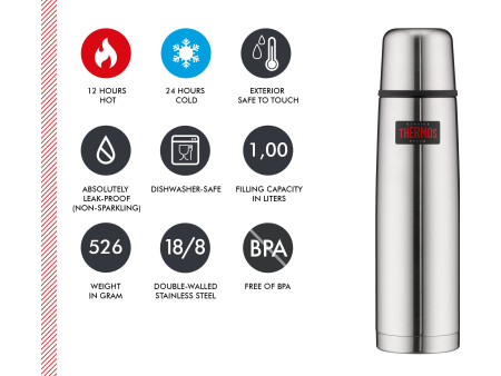 THERMOS Bouteille isotherme Light & Compact, argent, 1L