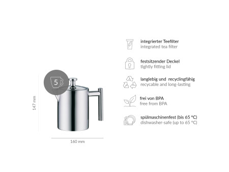 alfi Théière TEA POT, 0,6 litre, inox poli