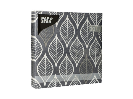PAPSTAR Serviette à motif 'Leafy', 330 x 330 mm, gris foncé