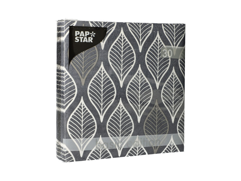 PAPSTAR Serviette à motif 'Leafy', 330 x 330 mm, gris foncé