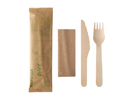 PAPSTAR Kit de couverts 'pure', en bois de bouleau, 3 pièces