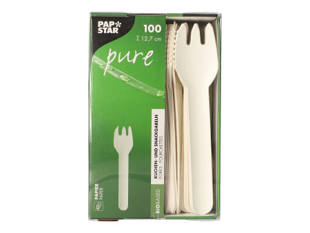PAPSTAR Fourchette à gâteau en papier 'pure', blanc