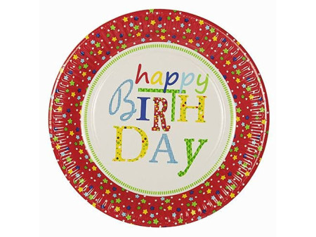 PAPSTAR Assiette en carton 'Happy Birthday', rond, 230 mm