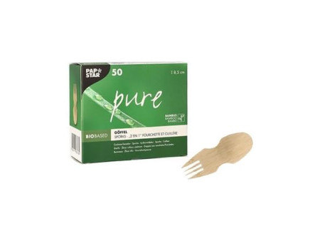 PAPSTAR Fourchette et cuillère 2en1 'pure', 85 mm, naturel