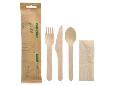 PAPSTAR Kit de couverts 'pure', en bois de bouleau, 4 pièces