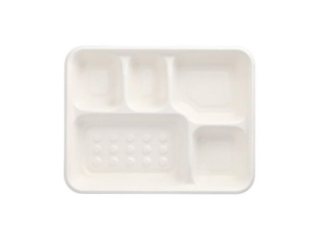 PAPSTAR Plateau en canne à sucre, 5 compartiments, blanc