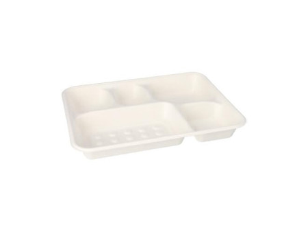 PAPSTAR Plateau en canne à sucre, 5 compartiments, blanc