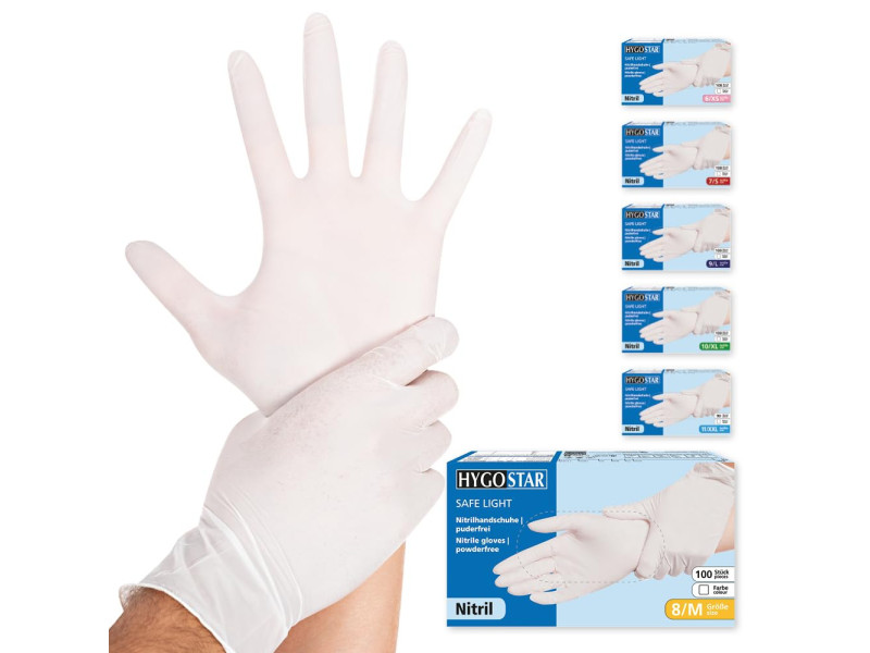 HYGONORM Gant en nitrile 'SAFE LIGHT', M, blanc