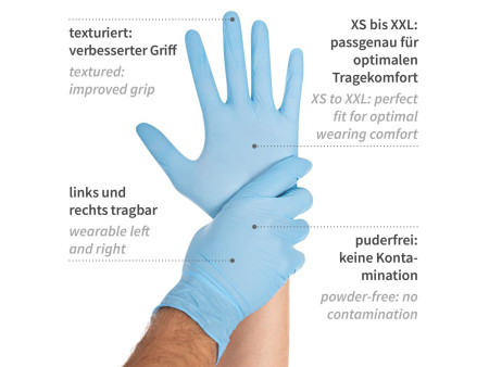 HYGONORM Gant nitrile 'SAFE LIGHT', L, non poudré, bleu