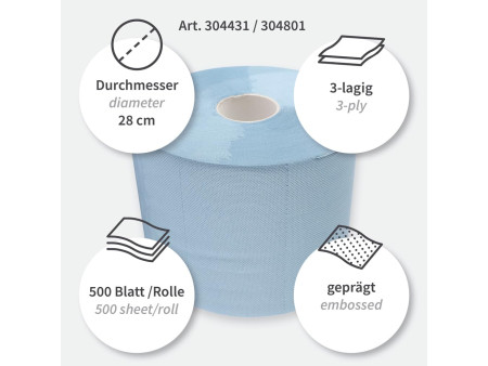 HYGOCLEAN Rouleau papier nettoyant, 380 x 350 mm, bleu