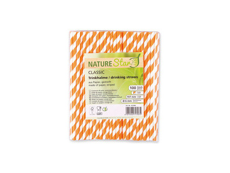 NATURE Star Paille en papier, 197 mm, rayé orange/blanc