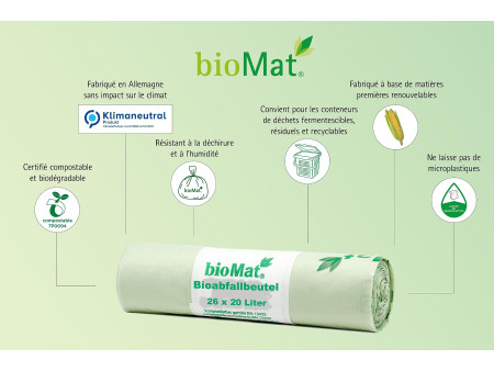 bioMAT Sac compostable, 20 litres, vert